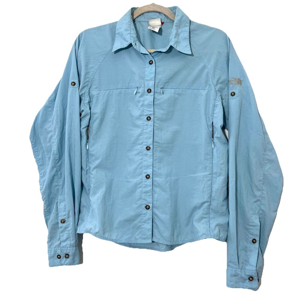 The North Face Utility Shirt Womens M Blue Nylon‎ Vented Mulit Zip Logo Outdoors